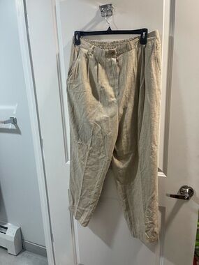 Stephanie Thomas Sport Made In USA Linen Men's Beige  Pleated Trousers Unisex